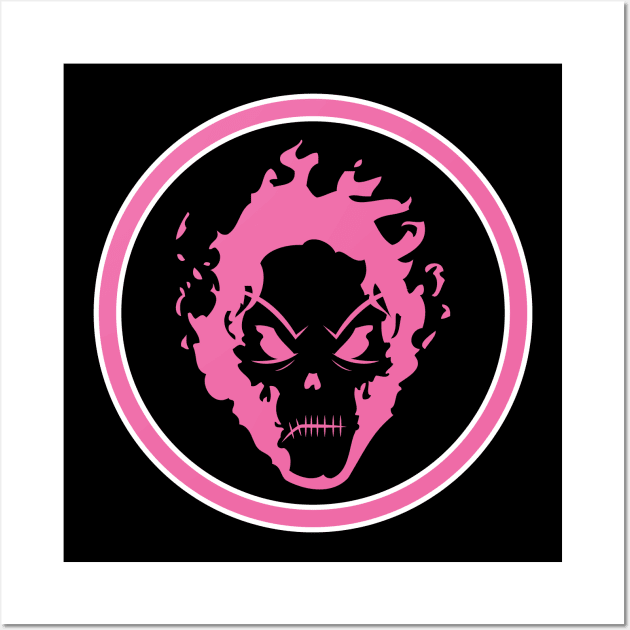 Evil Flaming Hot Pink Skull Halloween icon Logo Wall Art by CoySoup